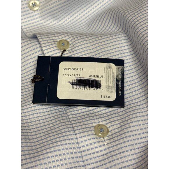 David Donahue Men's Dress Shirt White Blue Micro Dot 15.5 Neck  32/33 Sleeve NEW - Picture 12 of 12